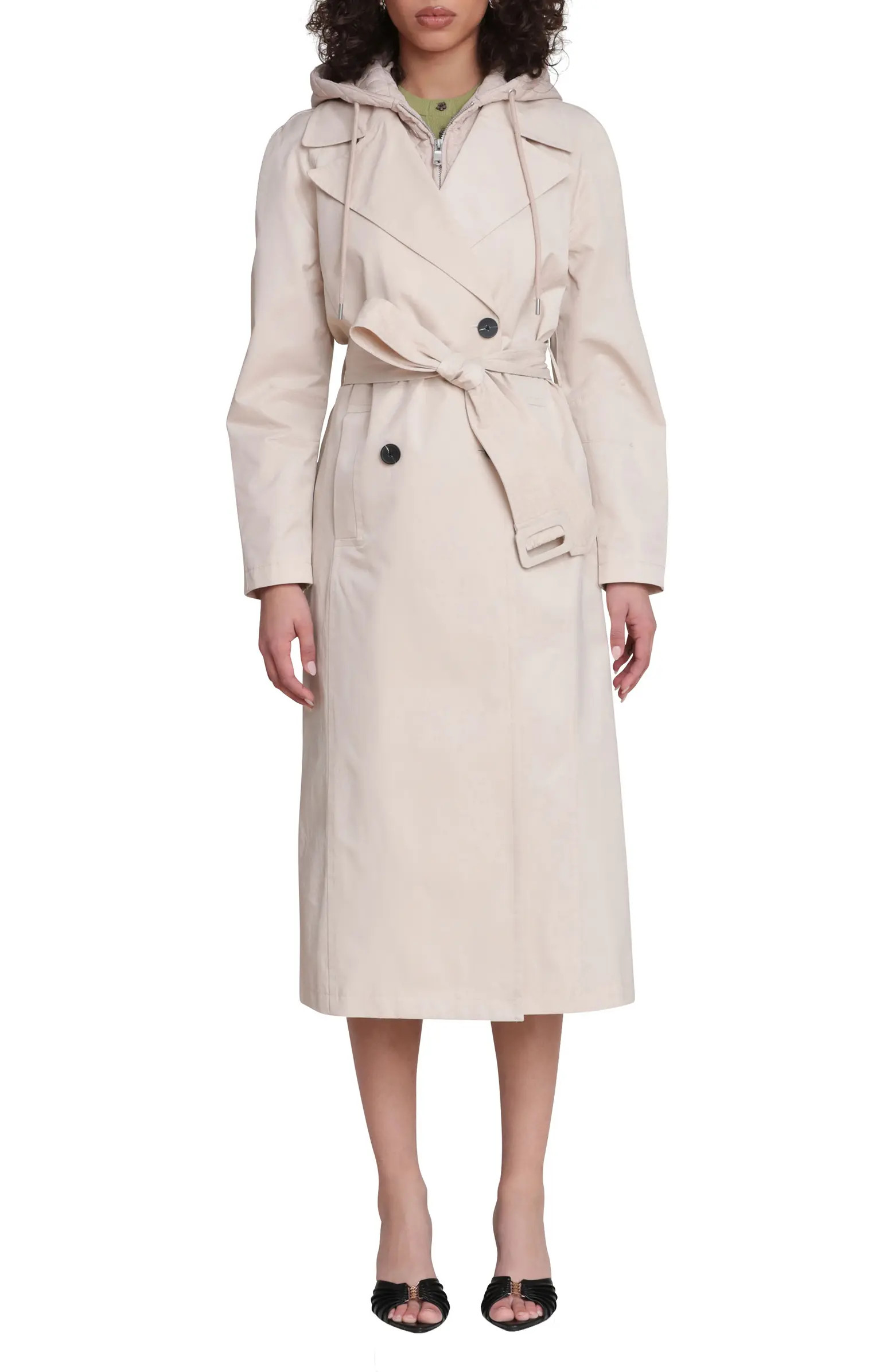 Maxi Trench Coat with Quilted Bib Hoodie | Nordstrom