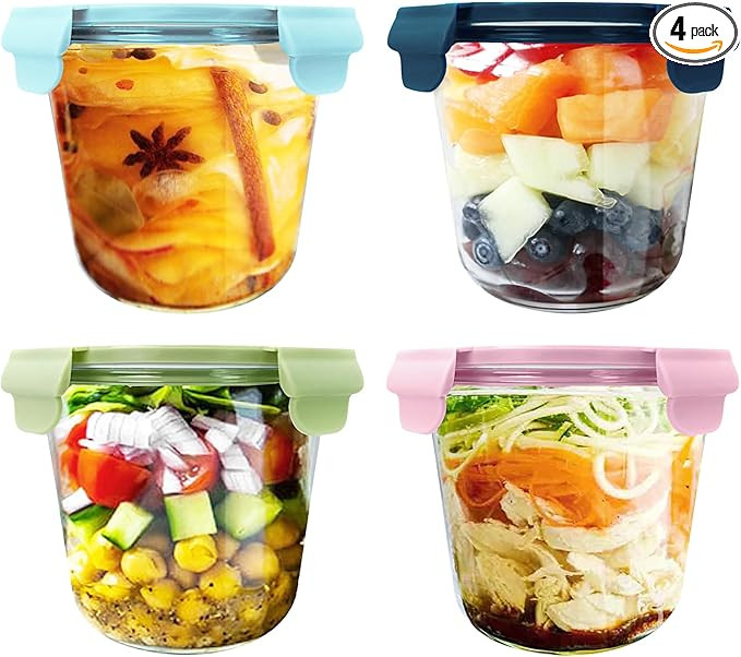 Glass Food Storage Containers, 21 oz Glass Soup Containers with Lids, Meal Prep Container Glass B... | Amazon (US)