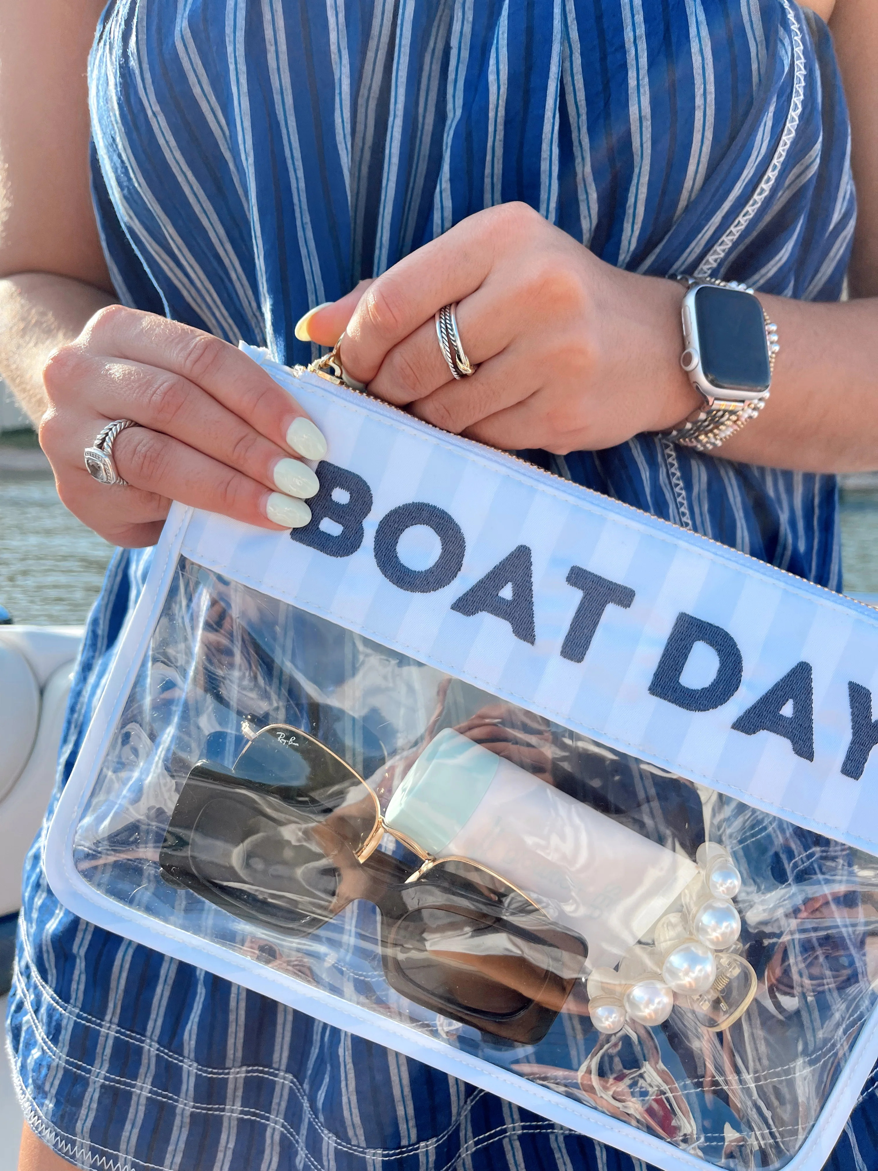 Boat Day - Blue Stripes Clear Pouch | KenzKustomz