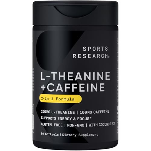 Sports Research L-Theanine Supplement with Caffeine & Coconut MCT Oil - Focused Energy, Alertness & Relaxation Without Drowsiness - 200mg L Theanine, 100mg Organic Caffeine - 60 Liquid Softgels | Amazon (US)