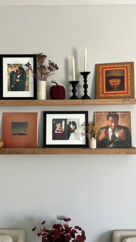 Fall Floating Shelves styled with Vinyls and Family pictures 

#LTKhome #LTKstyletip #LTKfindsunder100