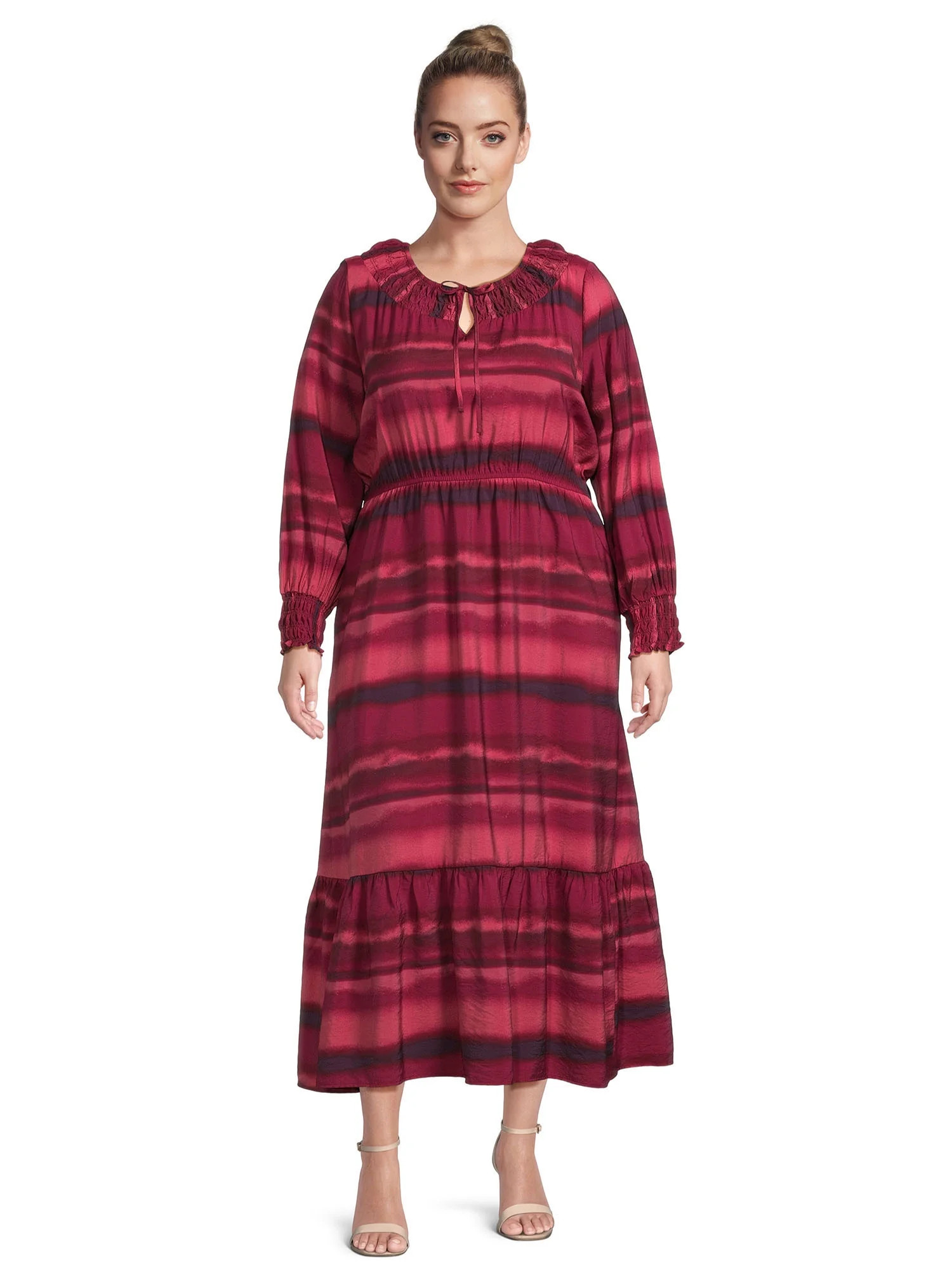 Terra & Sky Women's Plus Peasant Tiered Long Sleeve Maxi Dress, Sizes 0X-4X | Walmart (US)