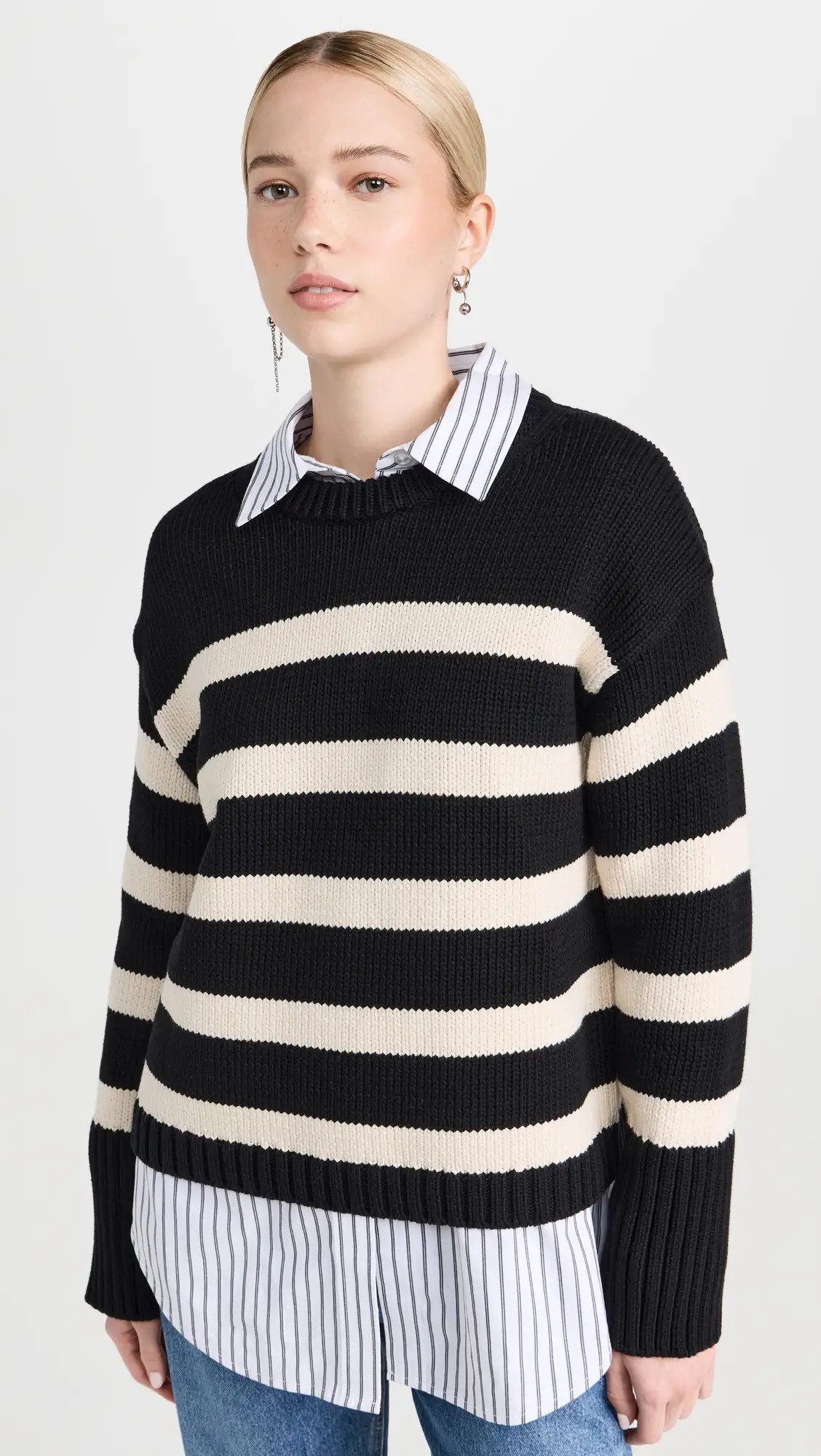 White + Warren Core Spun Cotton Striped Crewneck | Shopbop | Shopbop