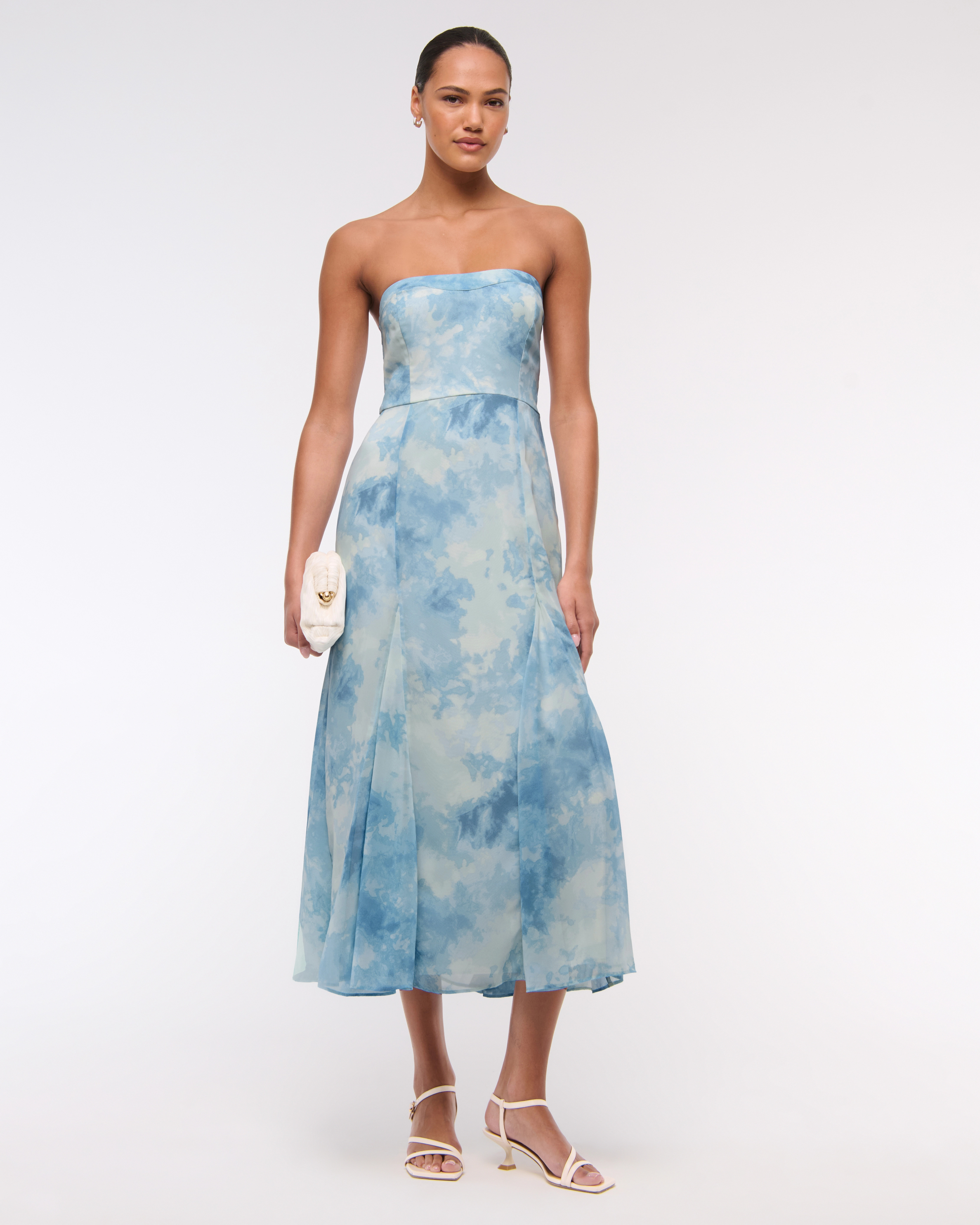 The A&F Camille Strapless Godet Midi Dress | Abercrombie & Fitch (US)