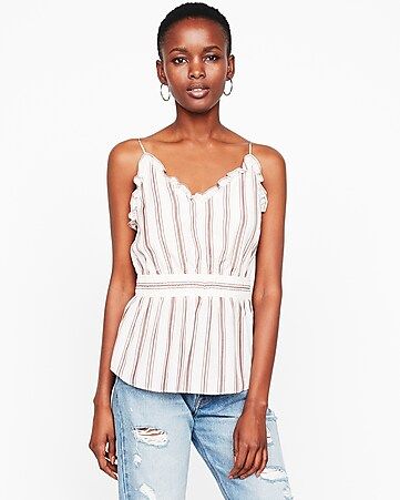 Striped Cinched Waist Ruffle V-neck Cami | Express