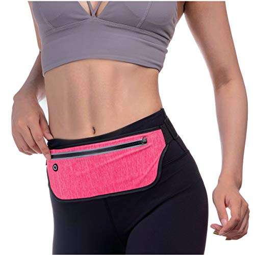 KEGE Multiple Color Slim Reflective Running Belt Fanny Pack, Bounce Free Water Resistant Exercise Workout Pouch Lightweight Waist Pack Gym Phone Holder for All Kinds of Phones(Striped Pink) | Amazon (US)