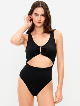 Textured One-Piece Cut-Out Swimsuit | Old Navy (CA)