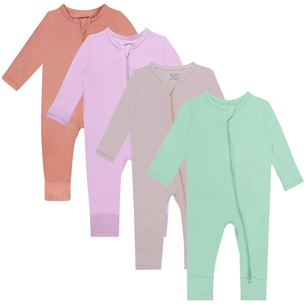 GUISBY Rayon Baby Pajamas with Mittens Cuffs, Long Sleeve Footless Snug Fits Sleepers 4-Pack | Amazon (US)