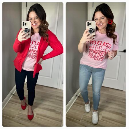 How cute is this tee?!  It comes in red too! It looks cute with jeans, but you can also dress it up with some black pants and a cardigan! 

#LTKfindsunder50 #LTKsalealert #LTKSeasonal