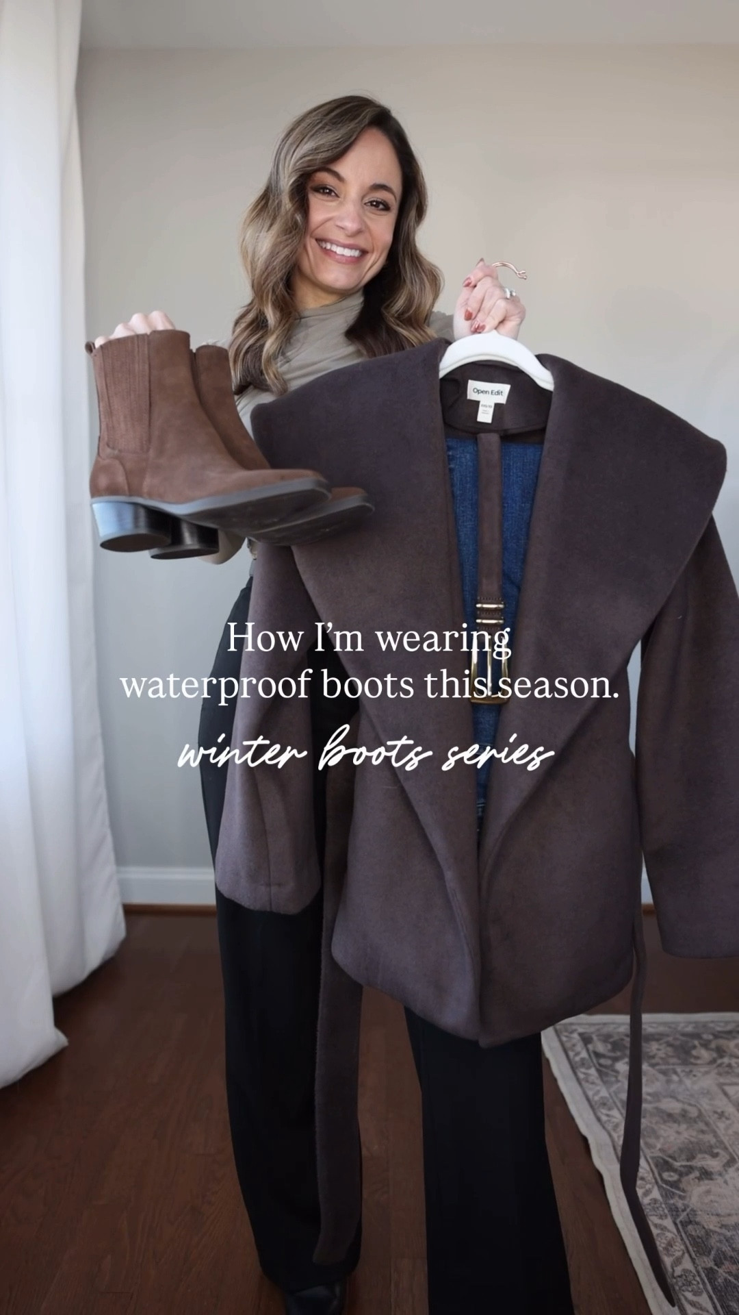 How I’m wearing waterproof boots this winter! 

Boots (Dolce Vita): tts (but if you border on sizing go up 1/2 size) - an elevated waterproof option. They also come in black and a lighter brown. 
Jacket: xs/small 
Turtleneck: xxs (top is sheer) 
Jeans (Madewell): 24 standard - 10 3/4” rise, 29” inseam (these shrink in the wash over time) 

(Winter outfits, boots, petite fashion) 

#LTKPetite