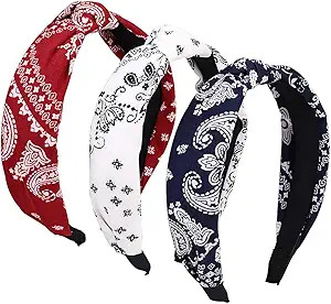 Manshui 3 Pcs Cross Knotted Headbands for Girls and Women, Fashionable Printing Fabric Head Wrap,... | Amazon (US)