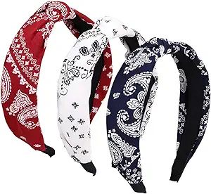 Manshui 3 Pcs Cross Knotted Headbands for Girls and Women, Fashionable Printing Fabric Head Wrap,... | Amazon (US)