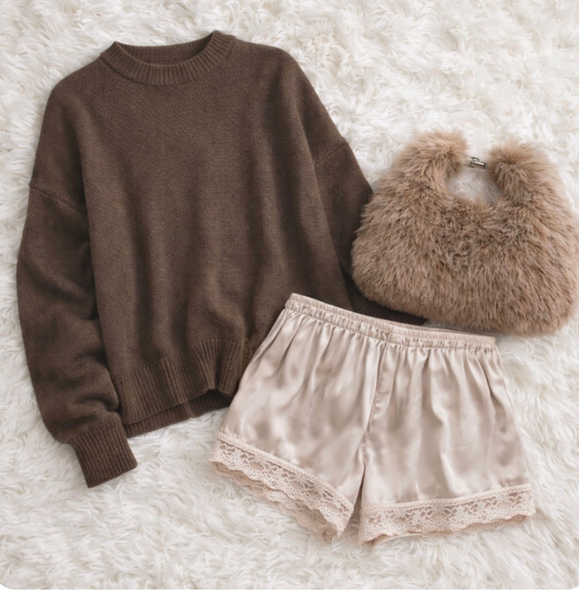 Soft neutrals + cozy textures = the perfect effortless outfit 🤎 Loving this oversized sweater with satin lace shorts and a fluffy bag moment.



#LTKSeasonal #LTKOver40 #LTKootd