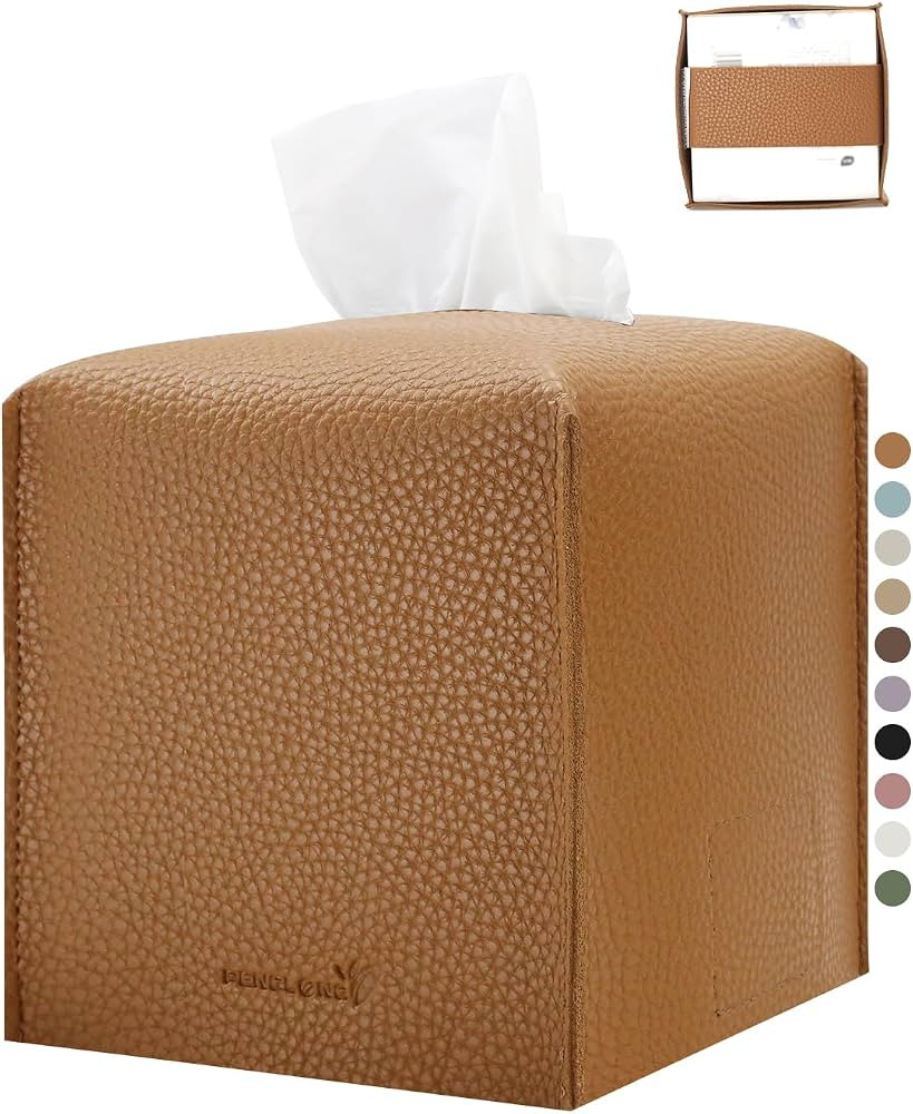 PENGLONG Tissue Box Cover 5X5X5'' PU Leather Tissue Holder Square Tissue Cube Box Organizer for B... | Amazon (US)