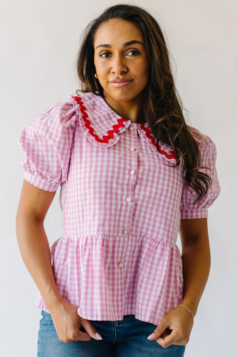 The Evenson Collared Gingham Peplum in Pink | Piper & Scoot