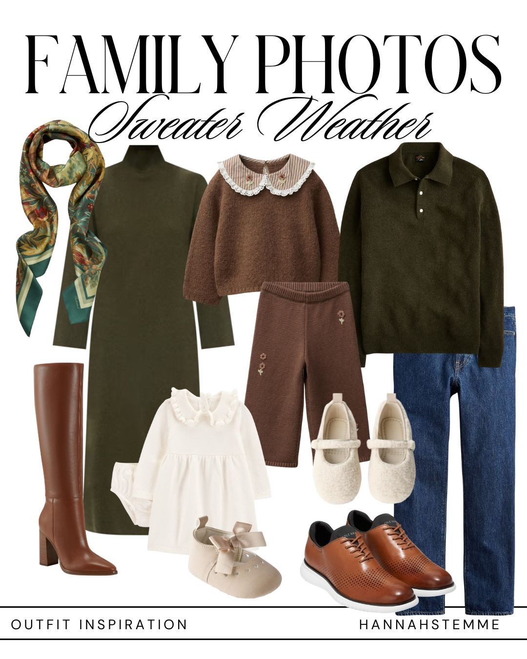 🍁 Sweater Weather Family Photo Outfits 🍁
Soft knits, earthy tones, and timeless layers — this cozy fall palette is made for those golden-hour family photos. Olive green, chocolate brown, and cream create a warm, effortless look that photographs beautifully.

👨‍👩‍👧‍👦 Outfit inspo:
Mom – sweater dress + tall boots + printed scarf
Dad – textured polo + jeans + leather sneakers
Kids – ruffle tops, cozy knits, and neutral shoes

✨ Fall family photo outfit inspiration | Sweater weather style | Neutral fall outfits | Timeless fall fashion

#FamilyPhotoOutfits #SweaterWeatherStyle #FallFamilyPhotos #CozyChic #NeutralStyle #FallFashionInspo #FamilyOutfitIdeas #ClassicStyle #FamilyPhotoIdeas #MomStyle