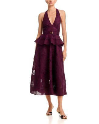 Plum Linen Blend Peplum Midi Dress | Bloomingdale's (US)