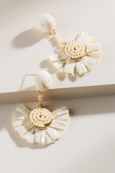 Cayden Raffia Earrings in Ivory - Ivory | Francesca’s Collections