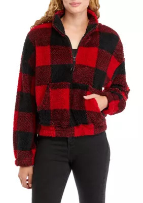 Pink Rose Juniors' 1/4 Zip Sherpa Pullover | Belk