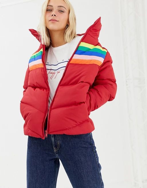 Brave Soul antonia padded jacket with rainbow stripe insert | ASOS US