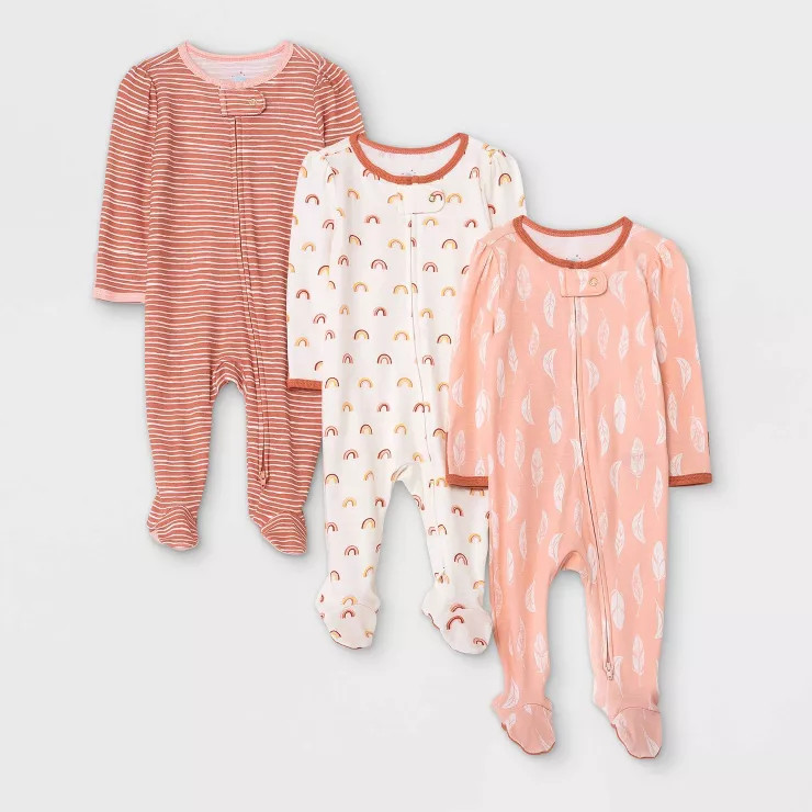 Baby Girls' 3pk Earth & Sky Sleep N' Play - Cloud Island™ Pink | Target