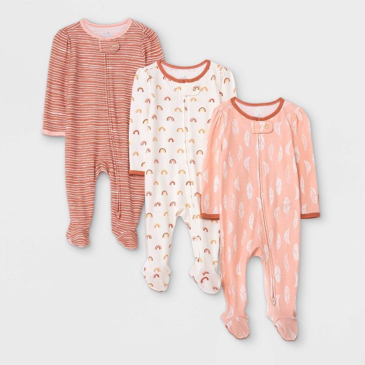 Baby Girls' 3pk Earth & Sky Sleep N' Play - Cloud Island™ Pink | Target