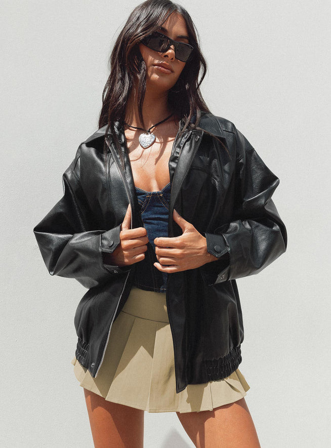 Devija Faux Leather Jacket Black | Princess Polly US