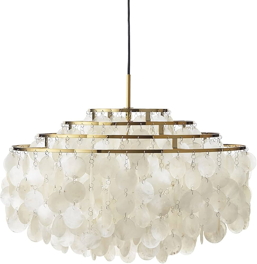 QQXX Natural Capiz Shell Chandelier,Boho Coastal Ceiling Hanging Light,White Teardrops Shell Chan... | Amazon (US)