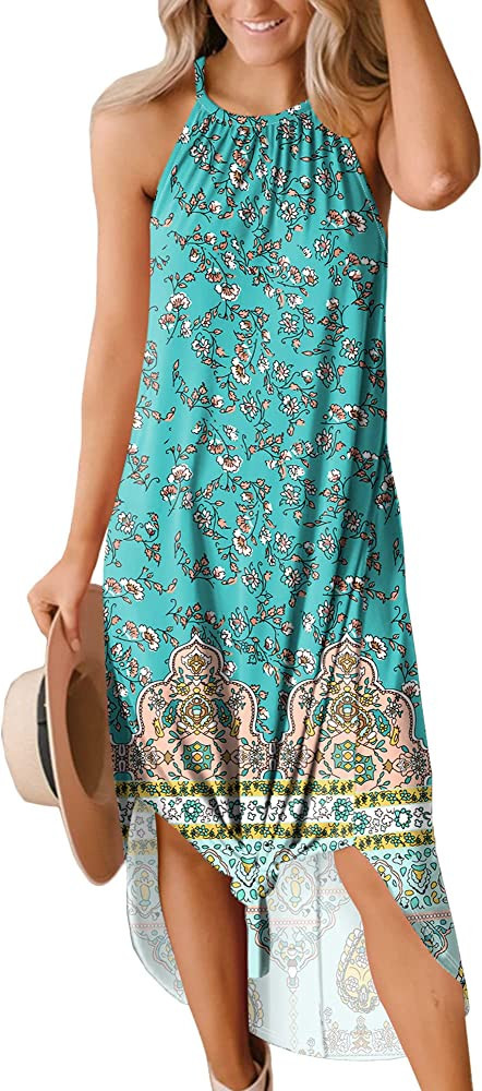 For G and PL Women's Summer Casual Sleeveless Side Slit Halter Long Maxi Beach Dress | Amazon (US)
