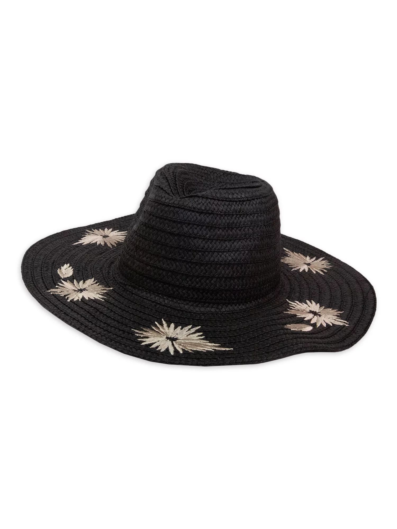 TIme and Tru Women's Embroidered Straw Hat, Black | Walmart (US)
