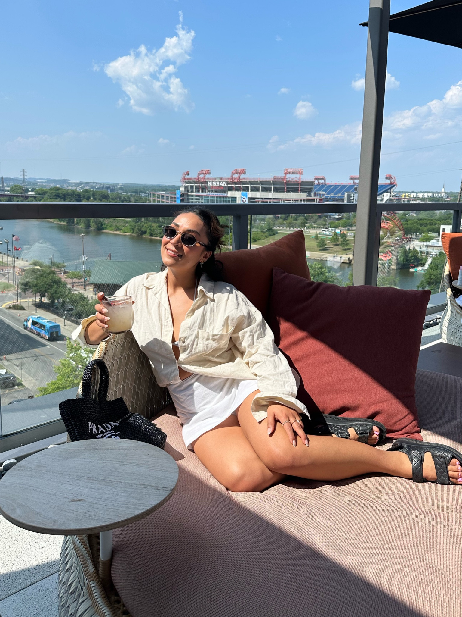 Cute summer pool day cover up. Abercrombie linen shirt & linen skirt with chunky Dad sandals and Scunci hair clip. 

#LTKstyletip