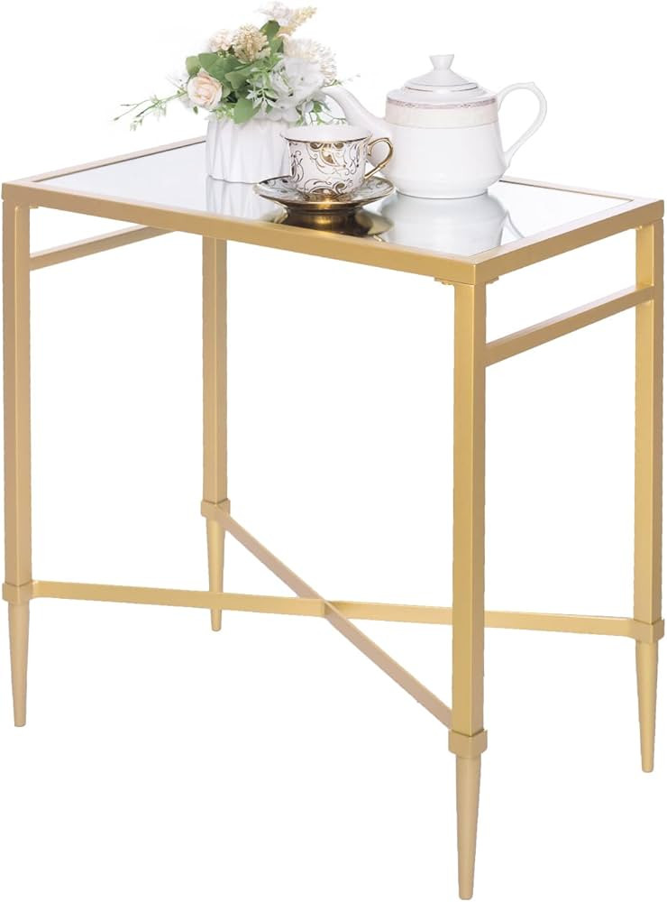 Gold End Table, Rectangle Side Table with Mirrored Top, Modern Metal End Table, Small Narrow Side... | Amazon (US)