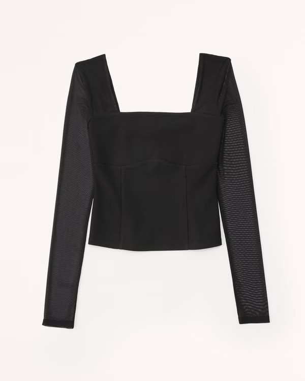Long-Sleeve Crepe Squareneck Top | Abercrombie & Fitch (US)