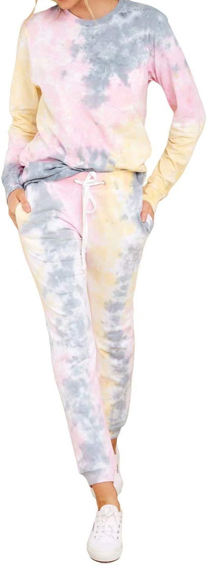 INFITTY Womens Tie Dye Printed Long Pajamas Set Joggers Long Sleeve Tops Pants PJ Sets Sleepwear ... | Amazon (US)