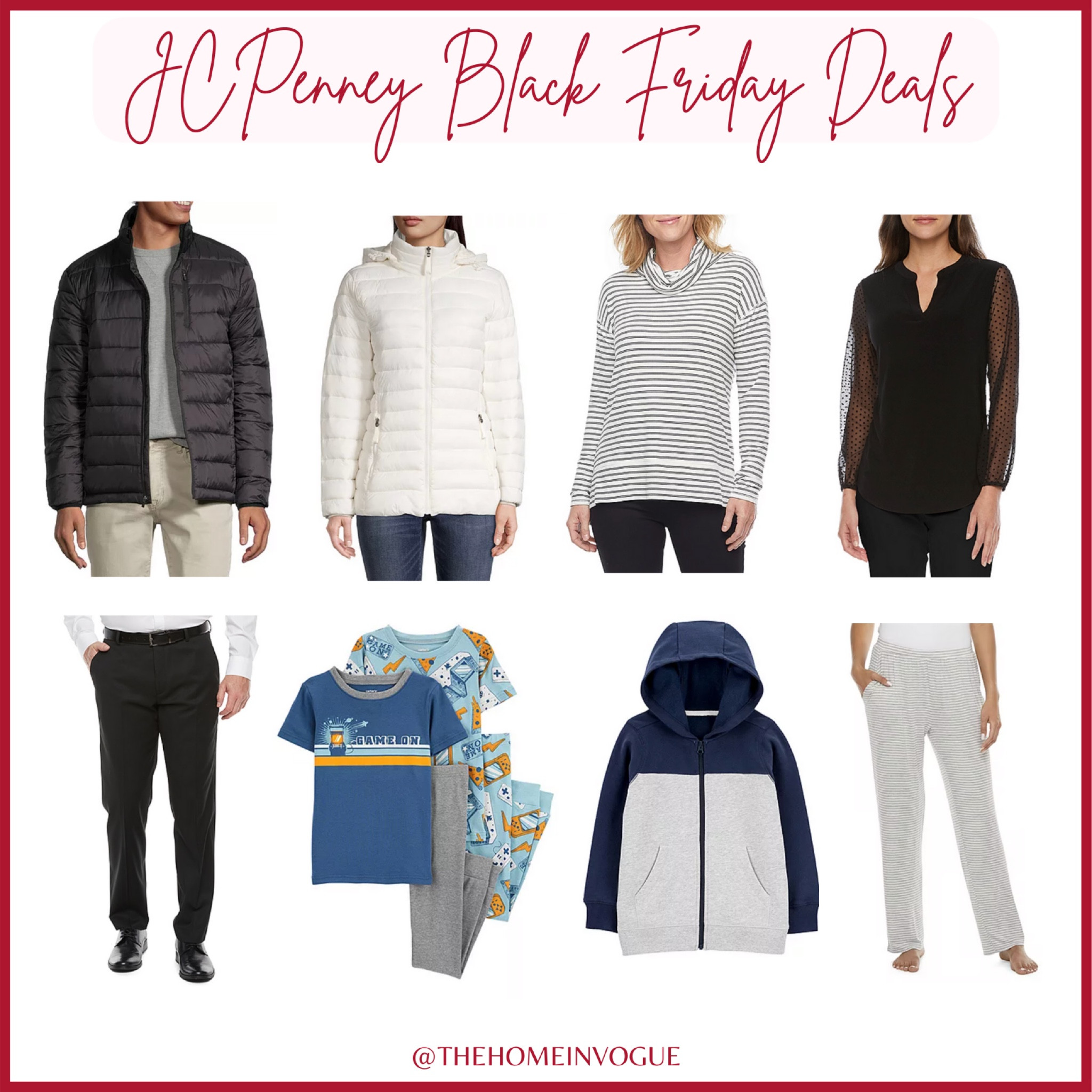 JCPenney Black Friday deals, mens puffer jacket, womens puffer jacket, Carter’s pajamas, womens pajamas, mens dress pants, kids pajamas, kids jacket, womens lace top, stripe top

#LTKCyberweek #LTKGiftGuide #LTKstyletip