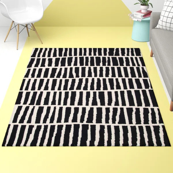 Odalis Geometric Handmade Wool Black/Ivory Cream Rug | Wayfair Professional