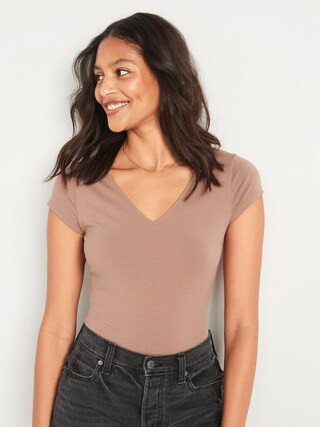 Fitted Short-Sleeve V-Neck Bodysuit for Women | Old Navy (US)