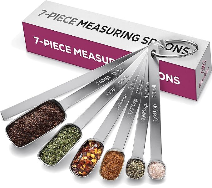Premium Stainless Steel Measuring Spoons set - 7-Piece Kitchen Measuring Spoons With Leveler - Sl... | Amazon (US)