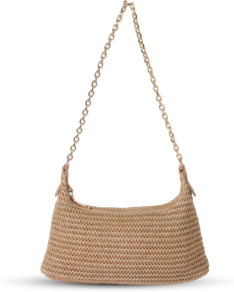 Women's Straw Woven Beach Bag Summer Vacation Shoulder Purse | Amazon (US)