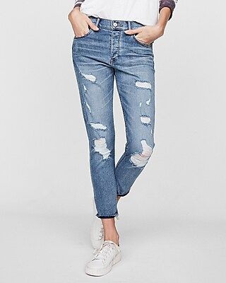 Express Womens High Waisted Original Distressed Vintage Skinny Ankle Jeans Blue 00 | Express
