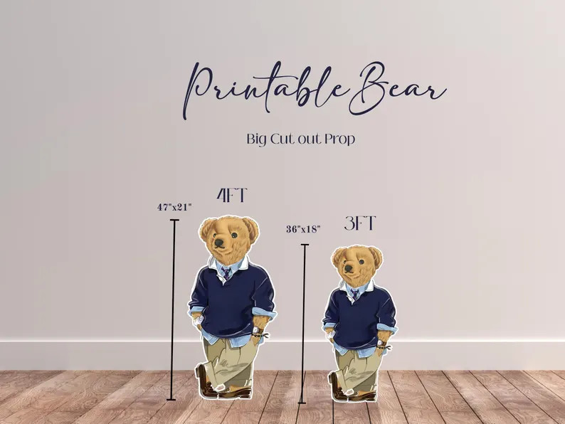 Printable Big Baby Bear Cutout | Bear Baby Shower Decor | Preppy Baby Shower Printable DIY Baby S... | Etsy (US)