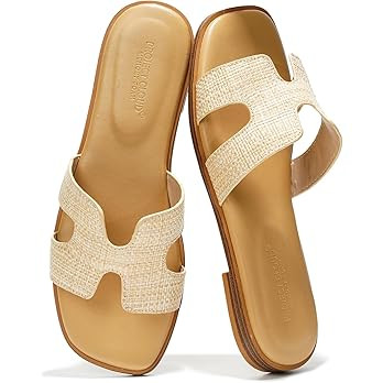 Project Cloud 100% Genuine Leather Sandals for Women 2026 - Fashion Flat Womens Sandals with Memo... | Amazon (US)