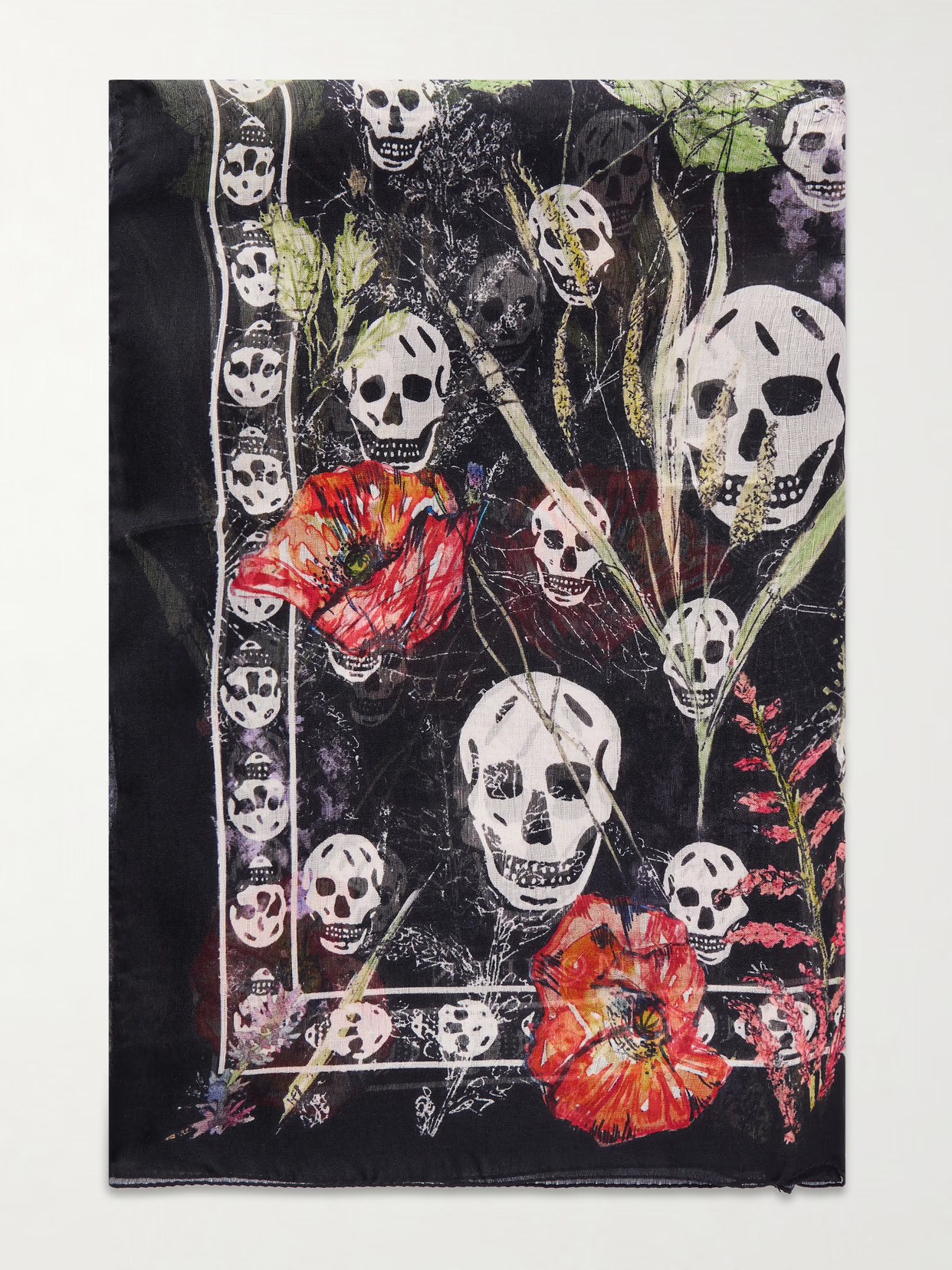 MCQUEEN - Printed Silk-voile Scarf - Black | NET-A-PORTER (US)