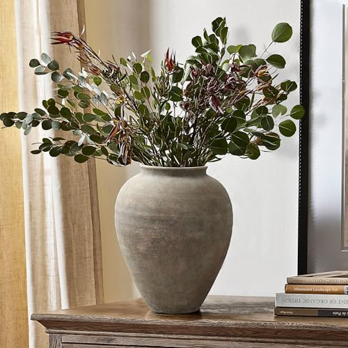 LuxenHome Rustic Ceramic Vase, 12.4" Tall Terracotta Pot with Earthy Gray-Brown Finish, Vintage Pottery for Dining Table Living Room Decor, Farmhouse Flower Vase for Entry Way Table Home Decor | Amazon (US)