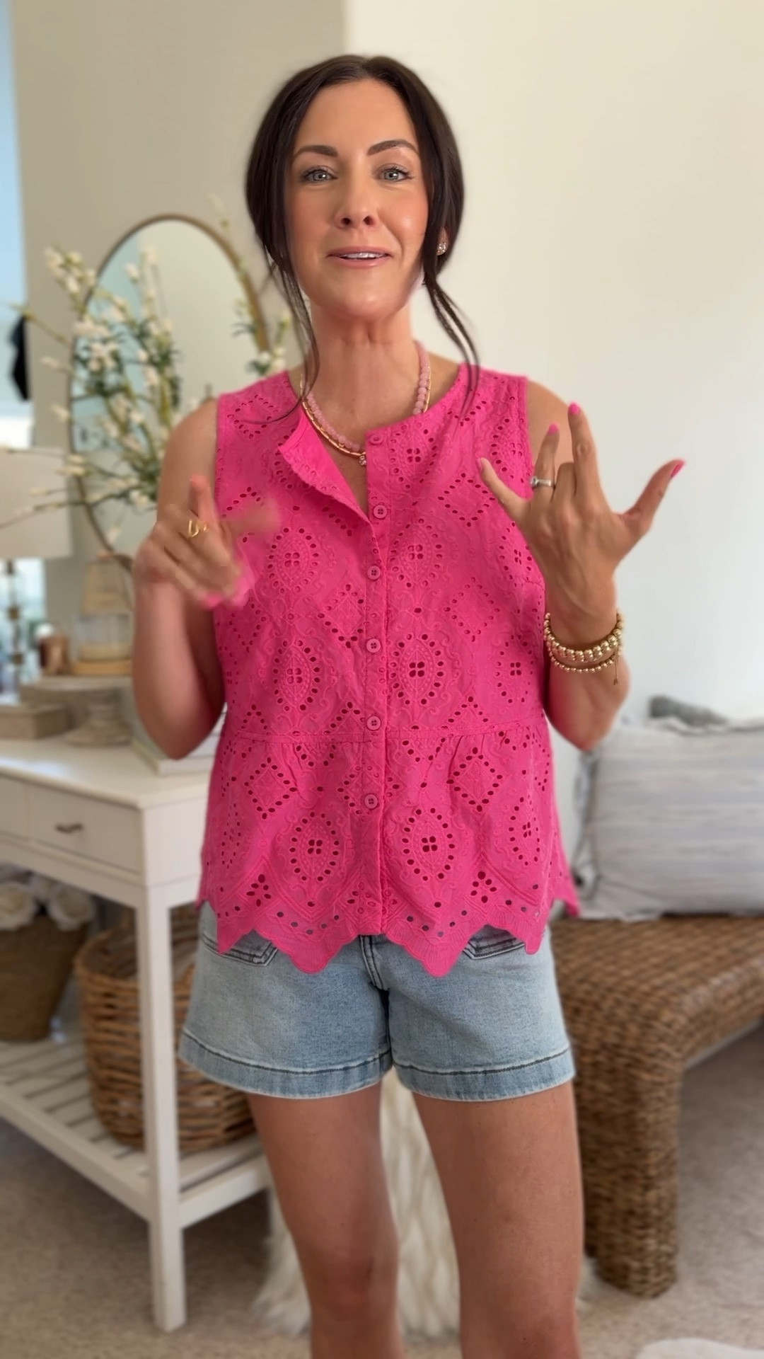 BEAUTIFUL Amazon blouse in a small, I would not size up. Size 2 in shorts

#LTKmomlife #LTKSeasonal #LTKSaleAlert