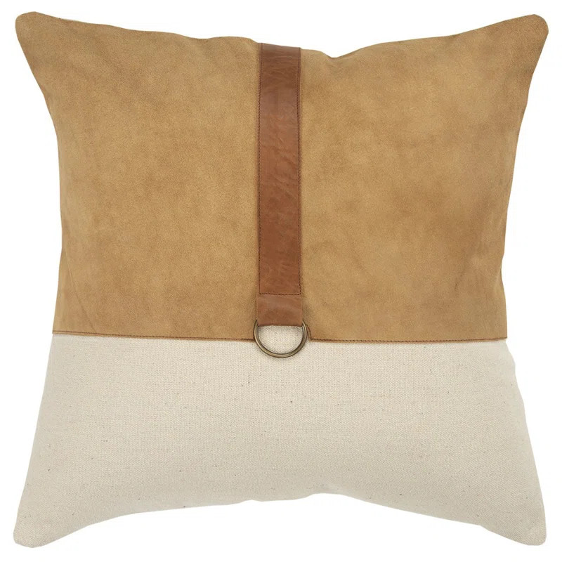 This pillow is a modernly handsome color block pattern using leather on natural fabric. A contras... | Wayfair North America