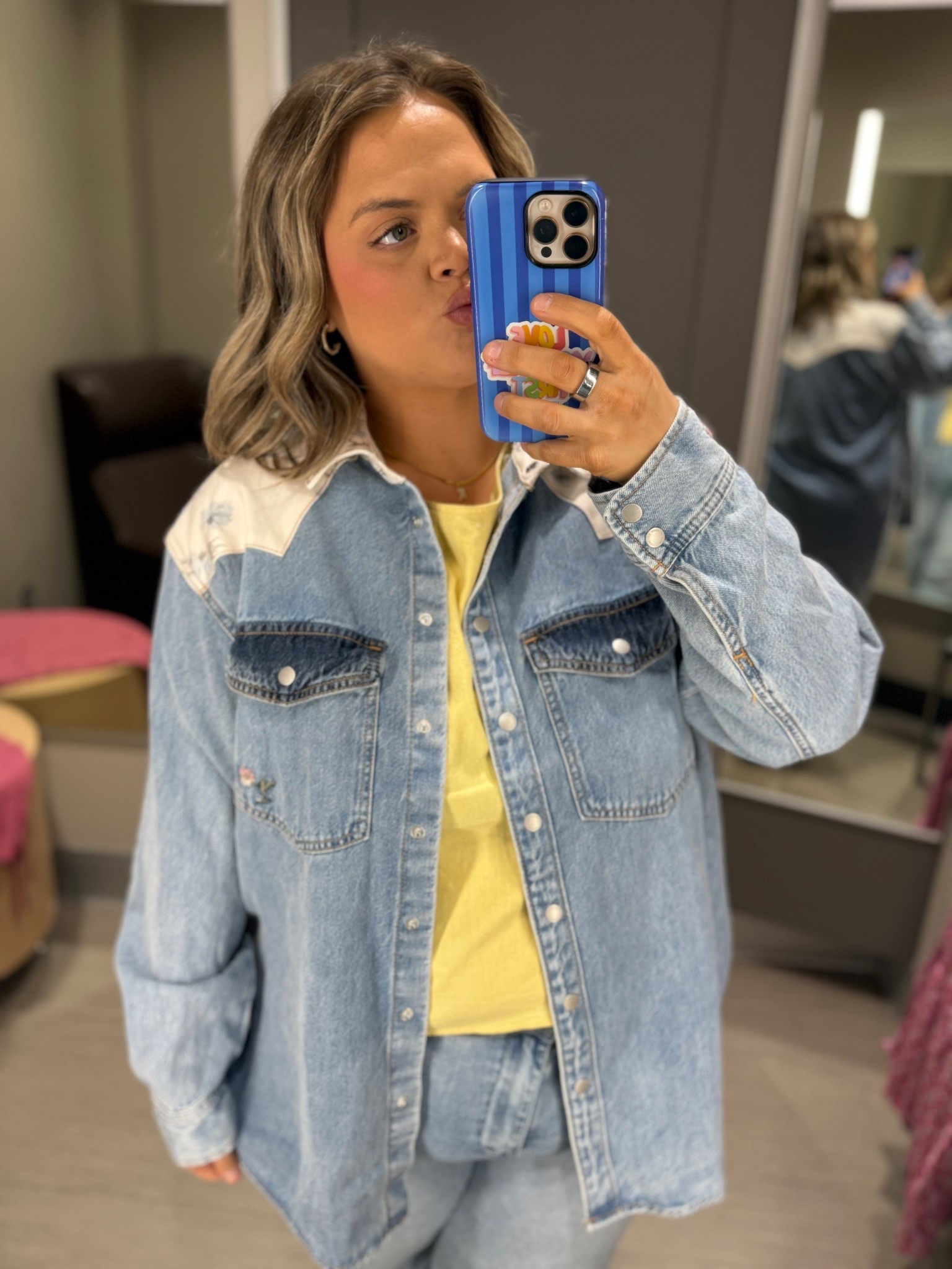 Denim on denim but make it spring 💛 This lightweight denim shirt jacket is the perfect layer and I love it paired with a pop of yellow. Easy, comfy, and such a good everyday mom outfit. #LTKStyle #LTKFinds #DenimOnDenim #TargetStyle #SpringLayering #MomStyle #EverydayOutfit #CasualChic #AffordableFashion #WardrobeStaple