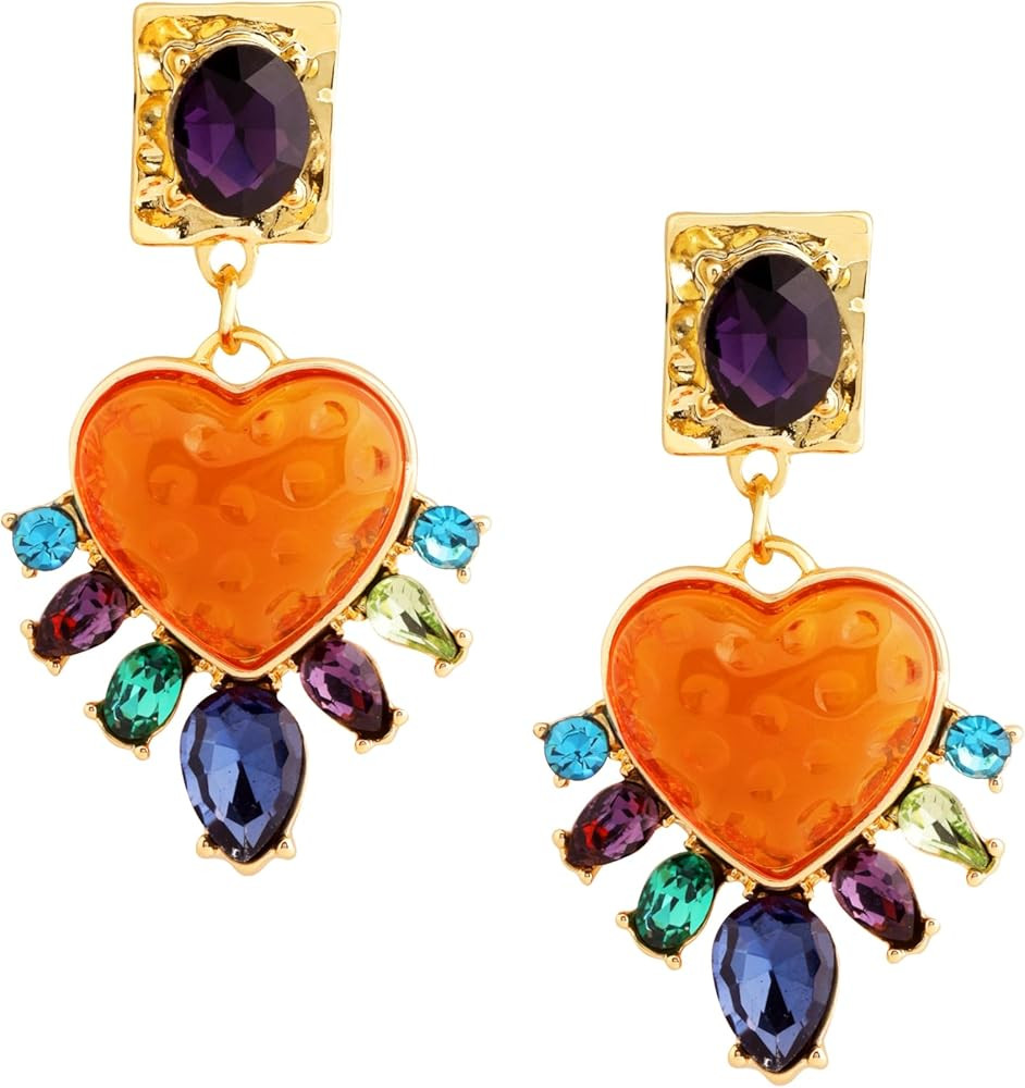 OJERRY Byzantine Baroque Medieval Victorian Statement Unusal Colorful Heart Pendant Dangle Earrin... | Amazon (US)