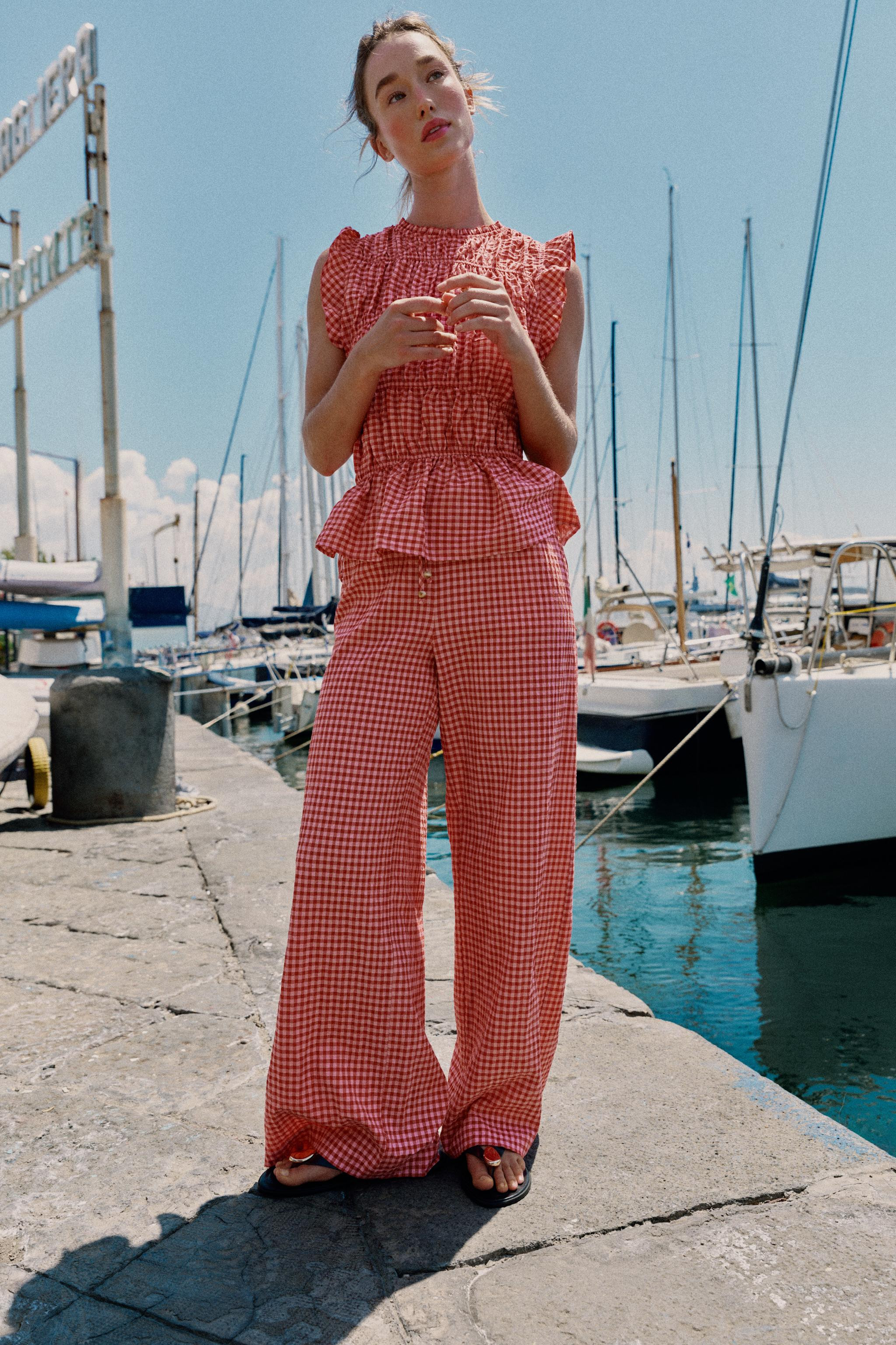 WIDE-LEG GINGHAM TROUSERS | Zara UK
