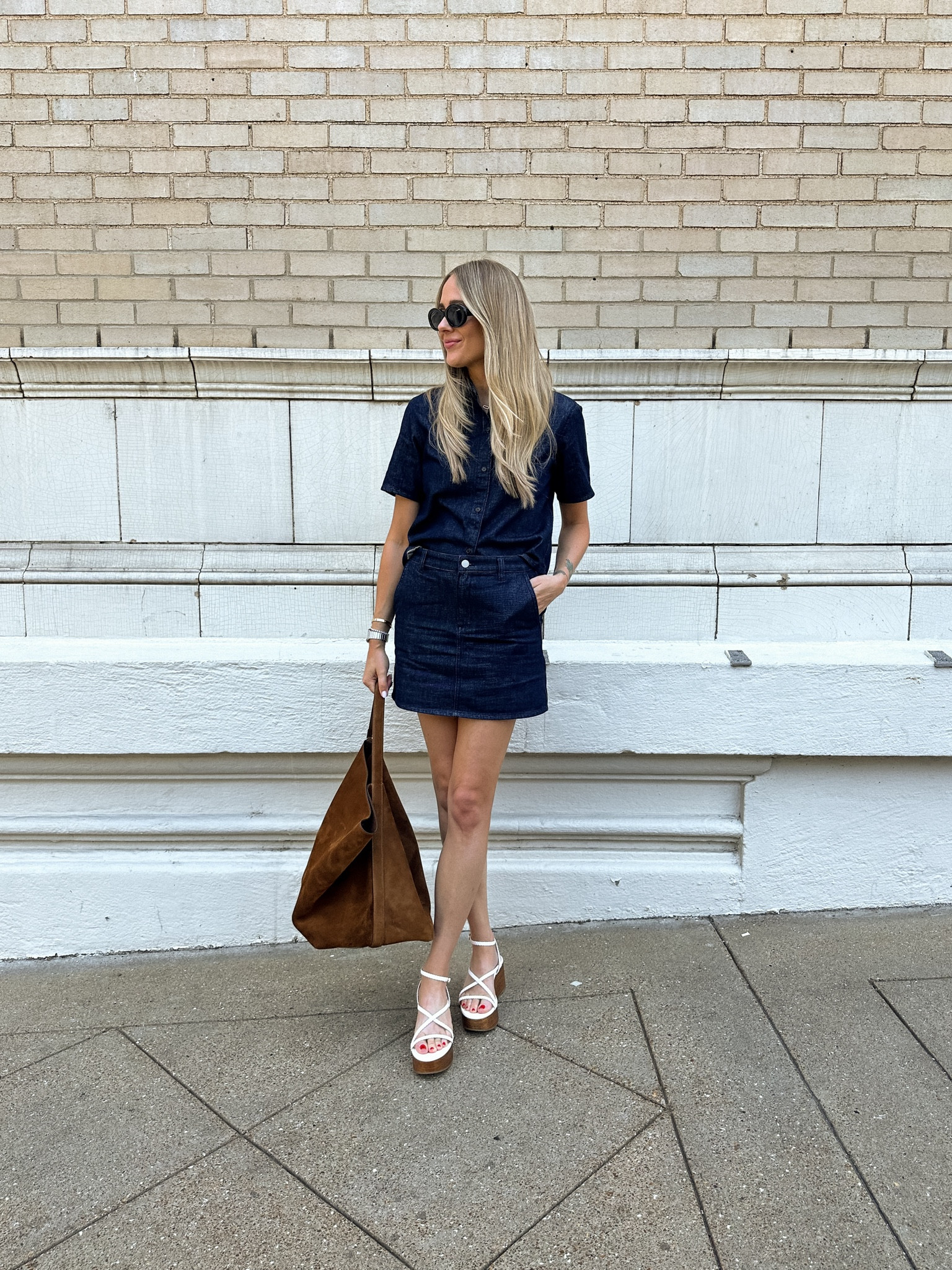 @saks #saks #sakspartner 
Denim shirt (tts) denim skirt (tts) sandals (tts) #fashionjackson #summeroutfits #skirt #sandals #nashvilleoutfits 

#LTKStyleTip #LTKOver40